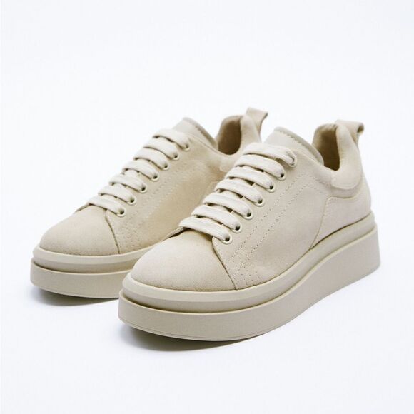Zara Genuine Suede Platform Sneakers 8 - Picture 1 of 13